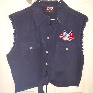 Black denim vest with Eagle Flag Moto Motif, size XL